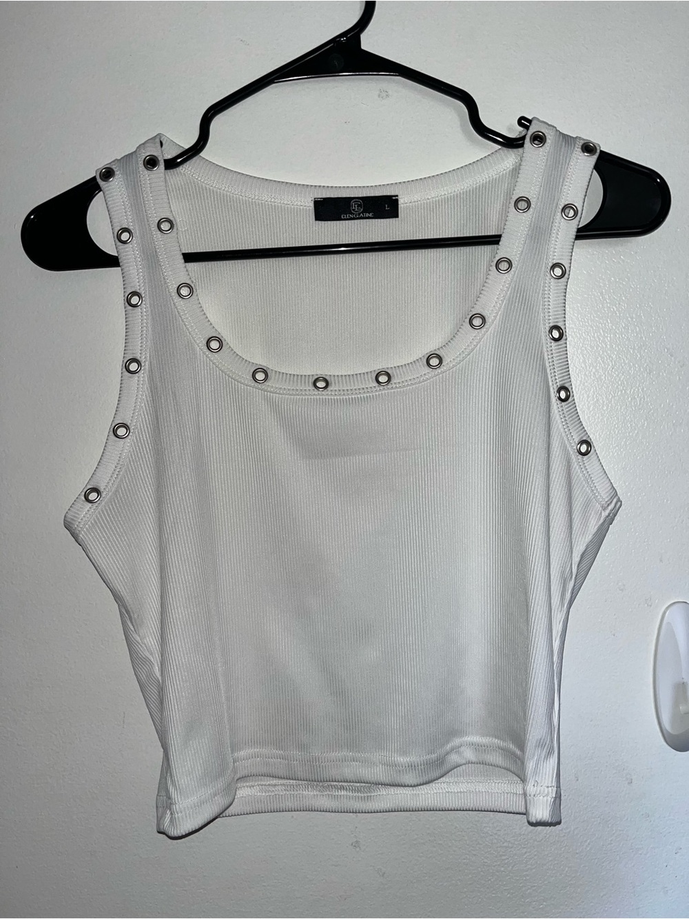 White Ribbed Crop Tank with Grommet Trim